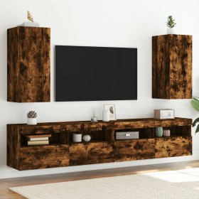 Muebles TV de pared luces LED 2 uds roble ahumado 30,5x35x70 cm de , Muebles TV - Ref: Foro24-837241, Precio: 89,89 €, Descue...