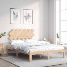 Double bed frame with solid wood headboard by , Beds and slatted bases - Ref: Foro24-3193696, Price: 109,99 €, Discount: %