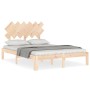 Double bed frame with solid wood headboard by , Beds and slatted bases - Ref: Foro24-3193696, Price: 109,60 €, Discount: %