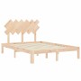 Double bed frame with solid wood headboard by , Beds and slatted bases - Ref: Foro24-3193696, Price: 109,60 €, Discount: %