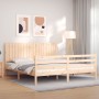 Double bed frame with solid wood headboard by , Beds and slatted bases - Ref: Foro24-3194781, Price: 189,62 €, Discount: %