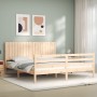 Double bed frame with solid wood headboard by , Beds and slatted bases - Ref: Foro24-3194781, Price: 174,99 €, Discount: %