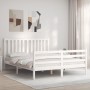 Estructura de cama matrimonio con cabecero madera maciza blanco de , Camas y somieres - Ref: Foro24-3194252, Precio: 166,17 €...