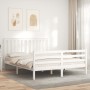 Double bed frame with white solid wood headboard by , Beds and slatted bases - Ref: Foro24-3194252, Price: 165,50 €, Discount: %