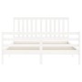 Estructura de cama matrimonio con cabecero madera maciza blanco de , Camas y somieres - Ref: Foro24-3194252, Precio: 166,17 €...