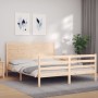 Bed frame with solid wood headboard 160x200 cm by , Beds and slatted bases - Ref: Foro24-3194646, Price: 177,37 €, Discount: %