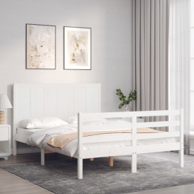 White solid wood bed frame with headboard 140x190 cm by , Beds and slatted bases - Ref: Foro24-3194487, Price: 173,09 €, Disc...