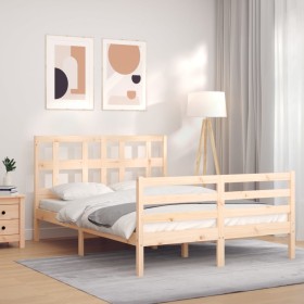 Bed frame with solid wood headboard 140x190 cm by , Beds and slatted bases - Ref: Foro24-3194811, Price: 119,49 €, Discount: %