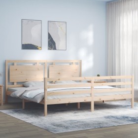 Double bed frame with solid wood headboard by , Beds and slatted bases - Ref: Foro24-3194066, Price: 170,99 €, Discount: %