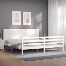 Estructura cama de matrimonio con cabecero madera maciza blanco de , Camas y somieres - Ref: Foro24-3194652, Precio: 210,99 €...