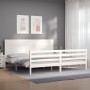 Double bed frame with white solid wood headboard by , Beds and slatted bases - Ref: Foro24-3194652, Price: 211,64 €, Discount: %