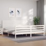 Double bed frame with white solid wood headboard by , Beds and slatted bases - Ref: Foro24-3194652, Price: 211,64 €, Discount: %