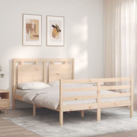 Double bed frame with solid wood headboard by , Beds and slatted bases - Ref: Foro24-3194026, Price: 141,99 €, Discount: %