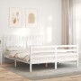 Double bed frame with white solid wood headboard by , Beds and slatted bases - Ref: Foro24-3194317, Price: 161,37 €, Discount: %