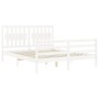 Double bed frame with white solid wood headboard by , Beds and slatted bases - Ref: Foro24-3194317, Price: 161,37 €, Discount: %