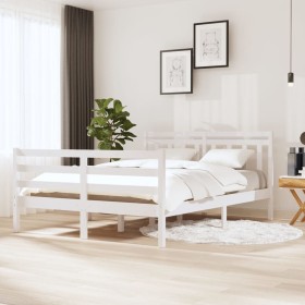 Estructura de cama doble de madera maciza blanco 135x190 cm de , Camas y somieres - Ref: Foro24-3100630, Precio: 161,99 €, De...