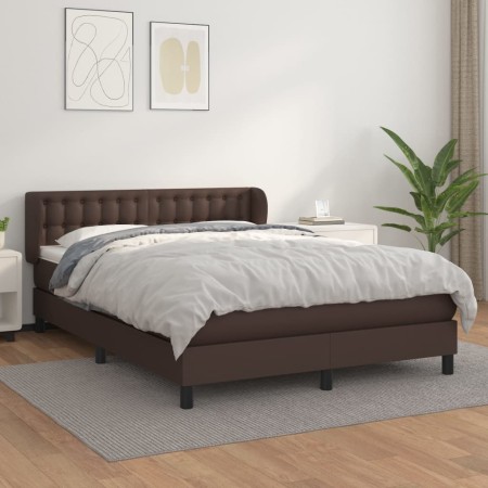 Boxspringbett mit brauner Kunstledermatratze 140x190 cm von , Betten und Lattenroste - Ref: Foro24-3127310, Preis: 468,99 €, ...