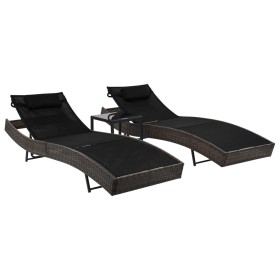 Sonnenliegen mit Tisch 2 Einheiten braunes Textilene-Synthetik-Rattan von vidaXL, Liegen - Ref: Foro24-44892, Preis: 270,99 €...