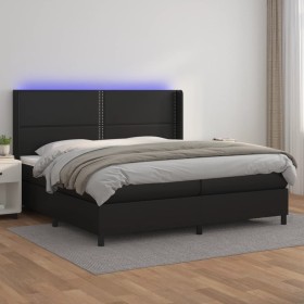 Cama box spring colchón y LED cuero sintético negro 200x200 cm de , Camas y somieres - Ref: Foro24-3139343, Precio: 702,09 €,...