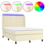 Cama box spring colchón y LED cuero sintético crema 140x190 cm de , Camas y somieres - Ref: Foro24-3139381, Precio: 561,99 €,...