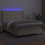 Cama box spring colchón y LED cuero sintético crema 140x190 cm de , Camas y somieres - Ref: Foro24-3139381, Precio: 561,99 €,...