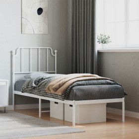 Estructura de cama de metal con cabecero blanco 80x200 cm de , Camas y somieres - Ref: Foro24-373927, Precio: 65,99 €, Descue...