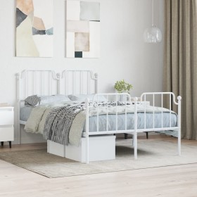 Estructura cama metal con cabecero y estribo blanco 120x200 cm de , Camas y somieres - Ref: Foro24-373952, Precio: 100,99 €, ...