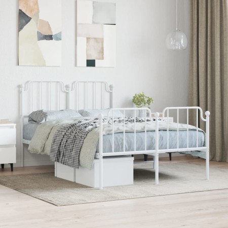 Estructura cama metal con cabecero y estribo blanco 120x200 cm de , Camas y somieres - Ref: Foro24-373952, Precio: 98,37 €, D...