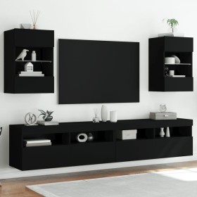 Wall TV cabinets with LED lights 2 pcs black 40x30x60.5 cm by , TV Furniture - Ref: Foro24-837081, Price: 82,57 €, Discount: %