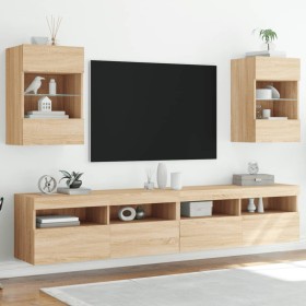 TV wall furniture LED lights 2 pcs Sonoma oak 40x30x60.5 cm by , TV Furniture - Ref: Foro24-837083, Price: 80,82 €, Discount: %