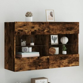 Wall-mounted TV cabinet with LED lights smoked oak 98.5x30x60.5 cm by , TV Furniture - Ref: Foro24-837110, Price: 74,99 €, Di...