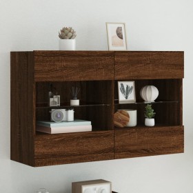 Wall-mounted TV cabinet with LED lights brown oak 98.5x30x60.5 cm by , TV Furniture - Ref: Foro24-837112, Price: 89,84 €, Dis...