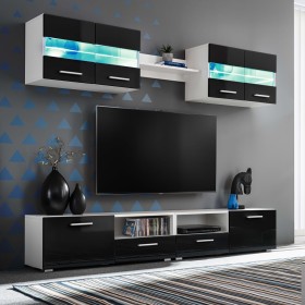 Mueble de salón de TV con luces LED negro brillante 5 piezas de vidaXL, Muebles TV - Ref: Foro24-246028, Precio: 367,43 €, De...