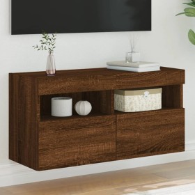 Wall-mounted TV cabinet with LED lights brown oak 80x30x40 cm by , TV Furniture - Ref: Foro24-837209, Price: 60,48 €, Discoun...