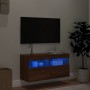 Wall-mounted TV cabinet with LED lights brown oak 80x30x40 cm by , TV Furniture - Ref: Foro24-837209, Price: 60,48 €, Discoun...