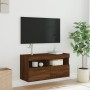 Wall-mounted TV cabinet with LED lights brown oak 80x30x40 cm by , TV Furniture - Ref: Foro24-837209, Price: 60,48 €, Discoun...