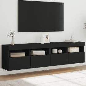 Wall TV cabinets with LED lights 2 pcs black 80x30x40 cm by , TV Furniture - Ref: Foro24-837200, Price: 103,85 €, Discount: %