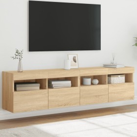 TV cabinet wall LED lights 2 pcs Sonoma Oak 80x30x40 cm by , TV Furniture - Ref: Foro24-837202, Price: 110,99 €, Discount: %