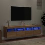 Muebles de TV de pared luces LED 2 uds roble Sonoma 80x30x40 cm de , Muebles TV - Ref: Foro24-837202, Precio: 110,99 €, Descu...