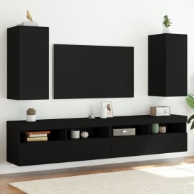 Wall TV cabinets with LED lights 2 pcs black 30.5x35x70 cm by , TV Furniture - Ref: Foro24-837235, Price: 93,15 €, Discount: %