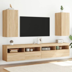 TV cabinet wall LED lights 2 pcs Sonoma Oak 30.5x35x70 cm by , TV Furniture - Ref: Foro24-837237, Price: 89,89 €, Discount: %