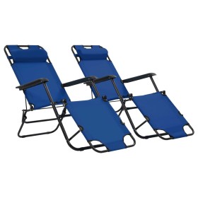 Tumbonas plegables con reposapiés 2 unidades acero azul de vidaXL, Tumbonas - Ref: Foro24-44342, Precio: 106,99 €, Descuento: %