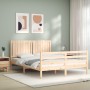 Double bed frame with solid wood headboard by , Beds and slatted bases - Ref: Foro24-3194771, Price: 160,99 €, Discount: %