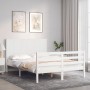 Double bed frame with white solid wood headboard by , Beds and slatted bases - Ref: Foro24-3194482, Price: 173,21 €, Discount: %