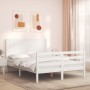 Double bed frame with white solid wood headboard by , Beds and slatted bases - Ref: Foro24-3194482, Price: 172,99 €, Discount: %