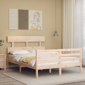 Bed frame with solid wood headboard 140x190 cm by , Beds and slatted bases - Ref: Foro24-3195071, Price: 113,70 €, Discount: %