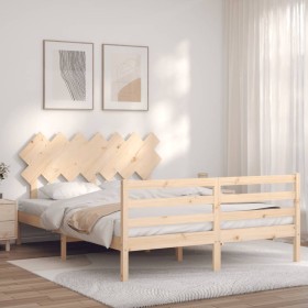 Bed frame with solid wood headboard 140x190 cm by , Beds and slatted bases - Ref: Foro24-3195266, Price: 118,89 €, Discount: %