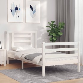 Single bed frame with white solid wood headboard by , Beds and slatted bases - Ref: Foro24-3194662, Price: 101,99 €, Discount: %