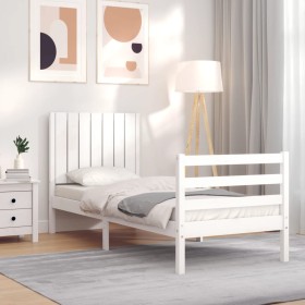 Single bed frame with white solid wood headboard by , Beds and slatted bases - Ref: Foro24-3194727, Price: 111,99 €, Discount: %