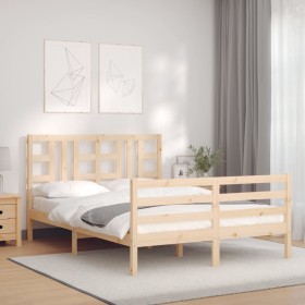 Bed frame with solid wood headboard 140x190 cm by , Beds and slatted bases - Ref: Foro24-3193901, Price: 118,22 €, Discount: %